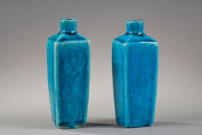 Two small vases in turquoise blue biscuit | MasterArt